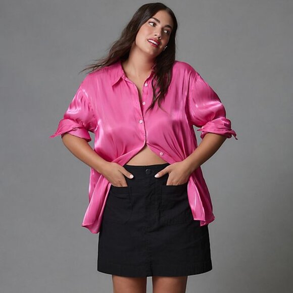 By Anthropologie Silky Iridescent Buttondown Shirt blouse pink new size 2X - Picture 5 of 8